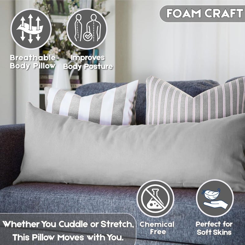 FOAM CRAFT Long Body Pillow with Cotton Cover - 50 x 120 cm - Light Grey - Image 5