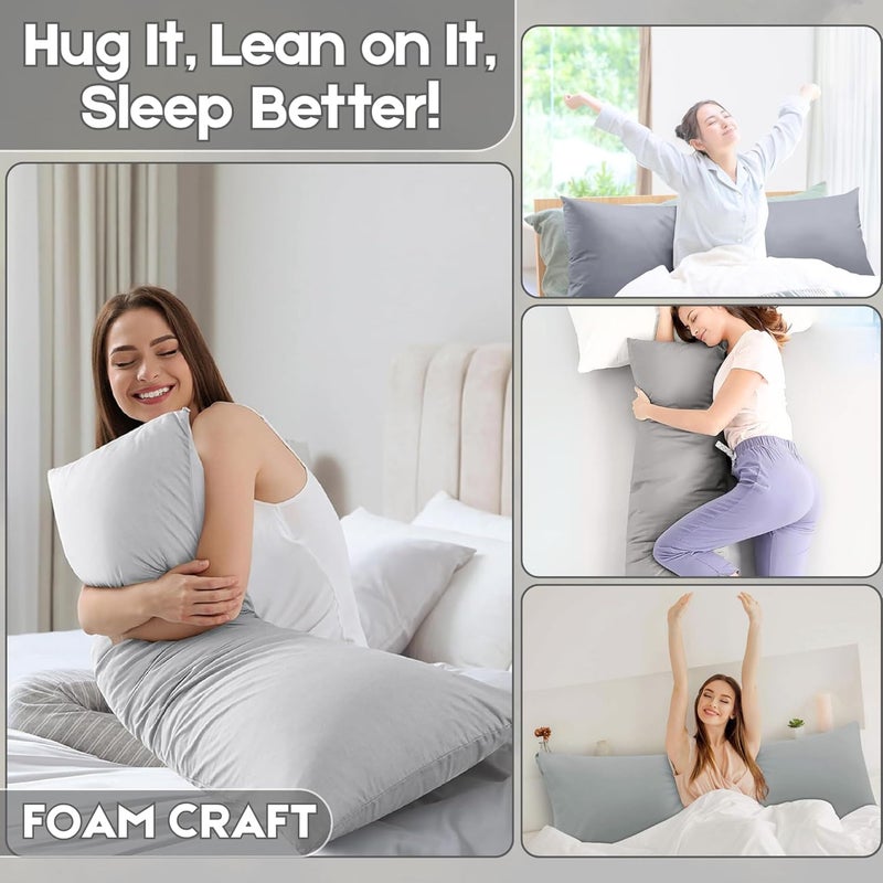 FOAM CRAFT Long Body Pillow with Cotton Cover - 50 x 120 cm - Light Grey - Image 4