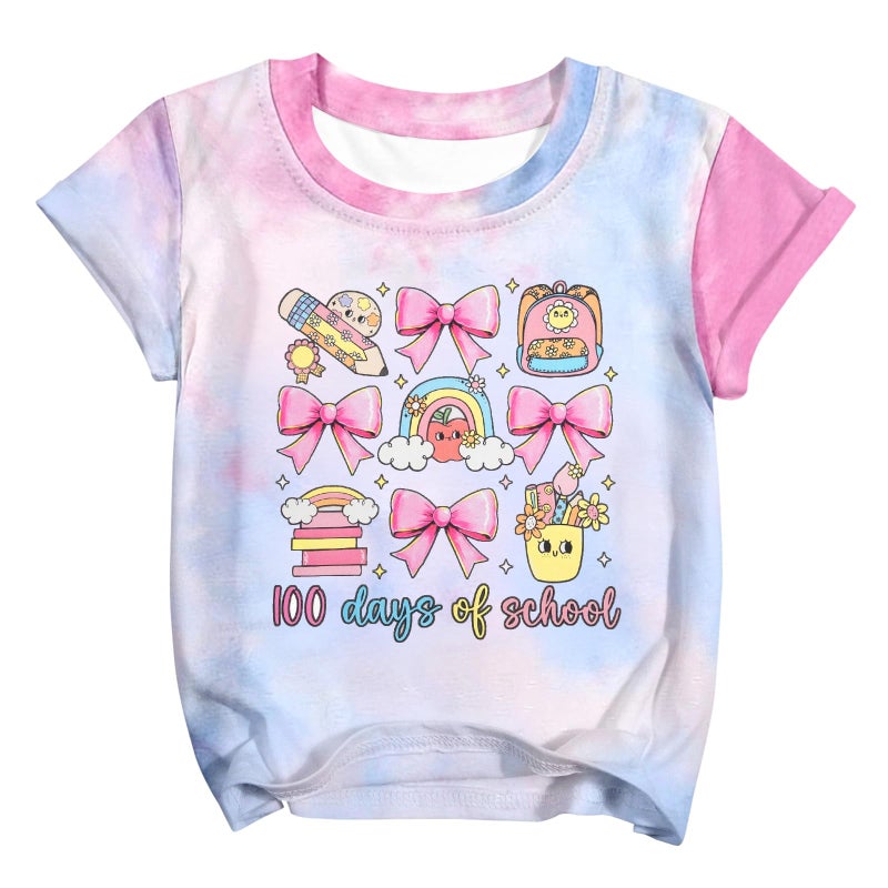 FASHGL 100th Day of School Teachers Kids Girls Kindergarten Tshirts Happy 100 Days Celebration Soft Cotton Tee - Image 1