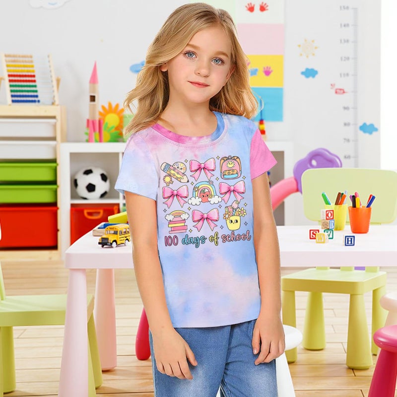 FASHGL 100th Day of School Teachers Kids Girls Kindergarten Tshirts Happy 100 Days Celebration Soft Cotton Tee - Image 2