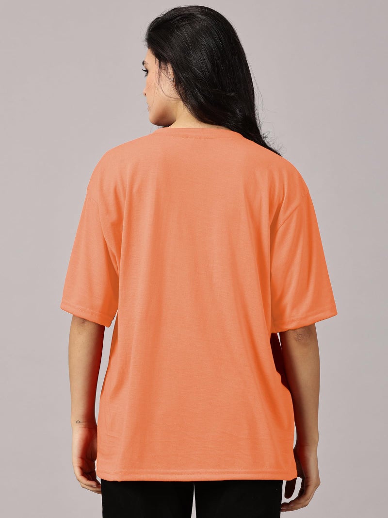 RodZen® Oversized Baggy Fit Half Sleeves Round Neck Drop Shoulder Solid Cotton Blend Combo T-Shirt for Women/Girls (Pack of 2)(Brown,Peach; S) - Image 3