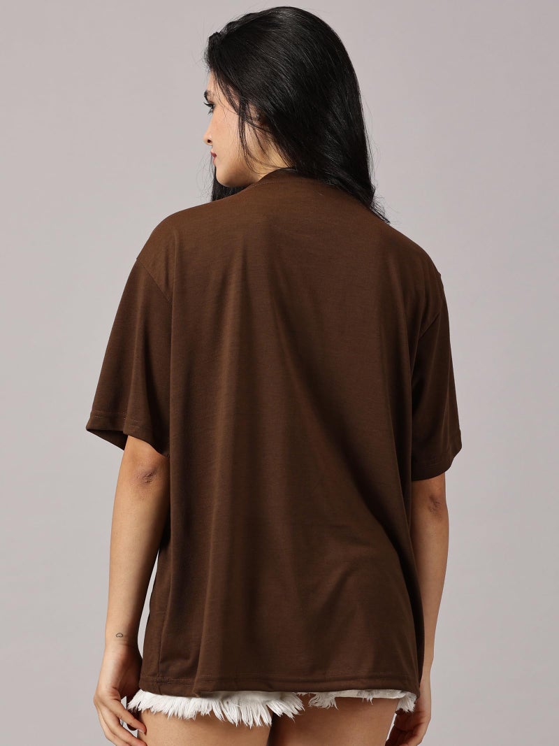 RodZen® Oversized Baggy Fit Half Sleeves Round Neck Drop Shoulder Solid Cotton Blend Combo T-Shirt for Women/Girls (Pack of 2)(Brown,Peach; S) - Image 5