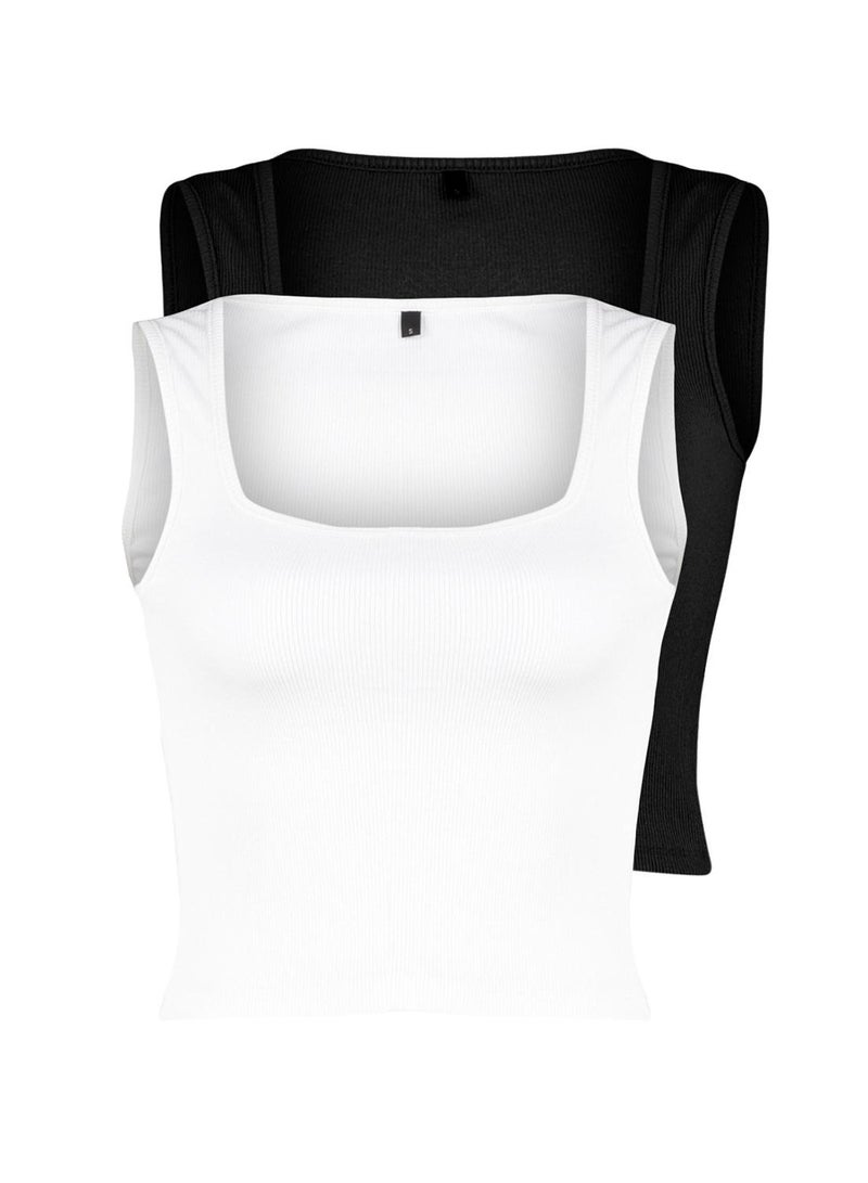 trendyol Black-White 2-Pack Fitted/Fitted Stretch Knitted Blouse TWOSS24BZ00583 - Image 5