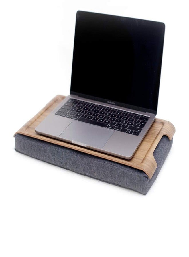 bosign Mini Multi-Purpose Laptray, Anti-Slip, Walnut Wood, Salt and Pepper Gray Cushion - Image 4