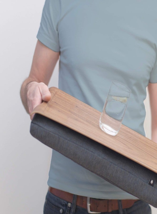 bosign Mini Multi-Purpose Laptray, Anti-Slip, Walnut Wood, Salt and Pepper Gray Cushion - Image 5