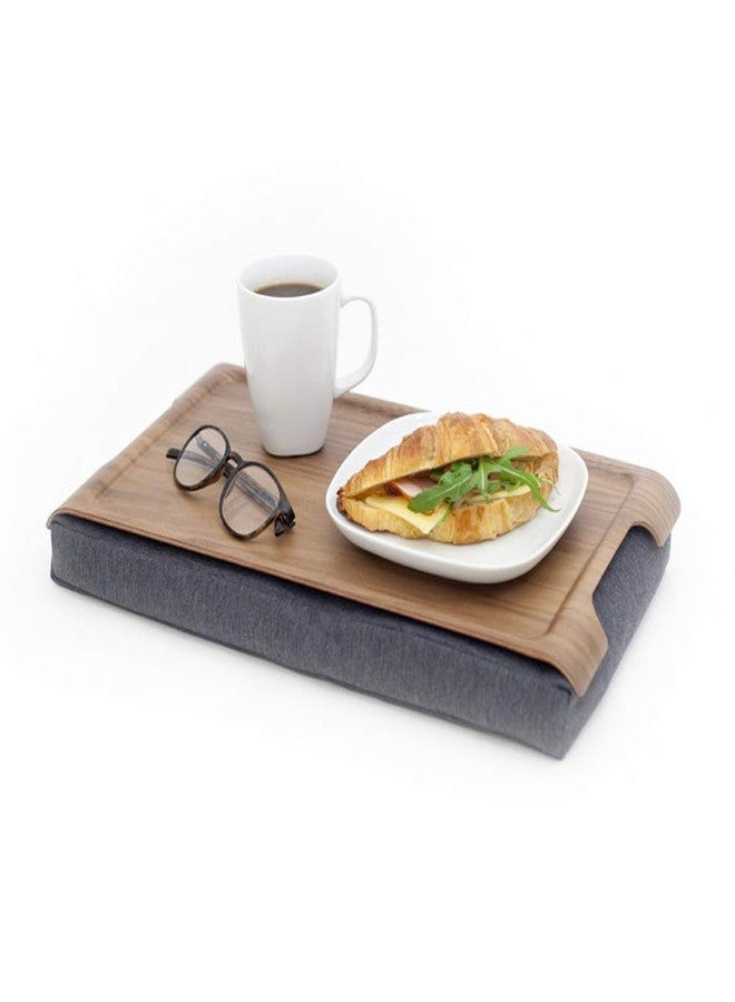 bosign Mini Multi-Purpose Laptray, Anti-Slip, Walnut Wood, Salt and Pepper Gray Cushion - Image 3