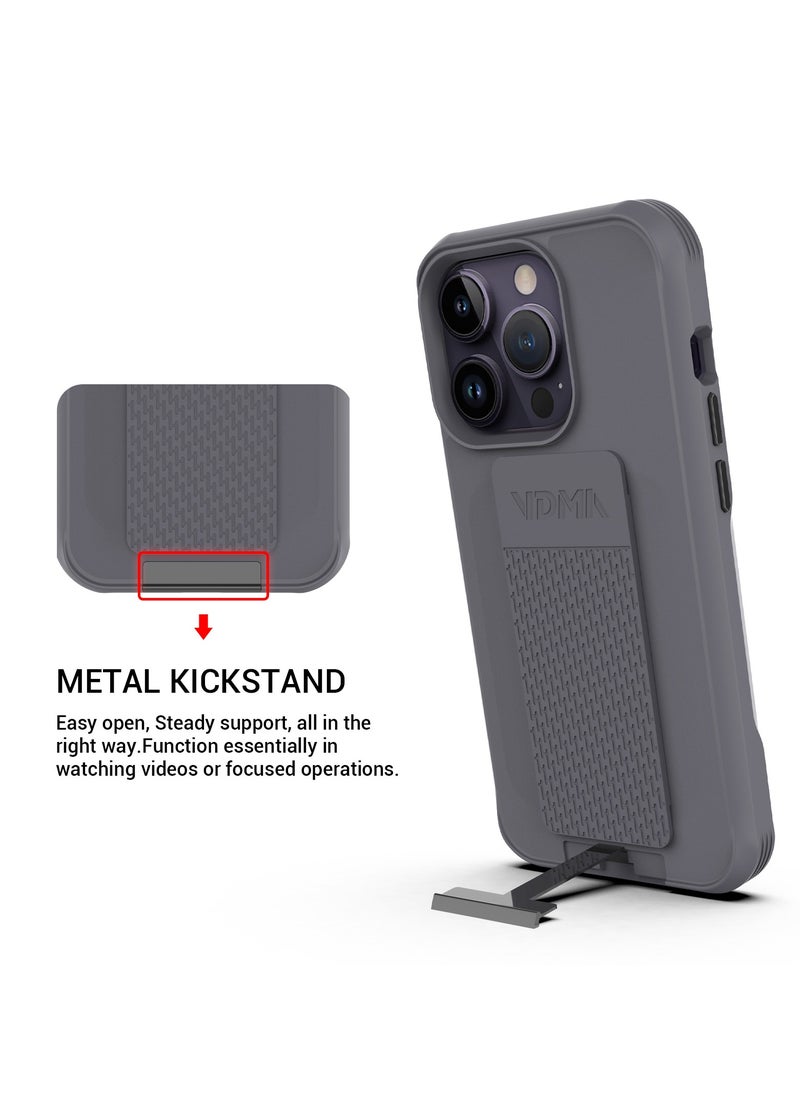 MARVN - iPhone 14 Plus Case by VDMA Special Case Compatible with iPhone 14 Plus - Gray, Shock-Resistant with Hand Strap, Built-In Kickstand, Magnetic Support for Enhanced Protection - Image 1