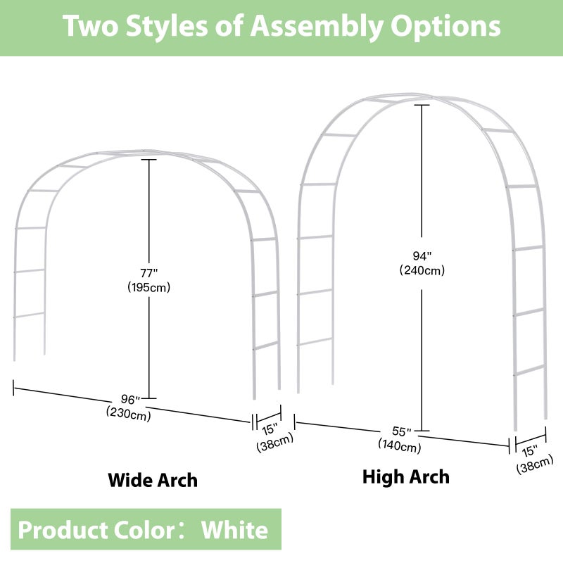 RUBFAC 7.8ft Metal Wedding Arch Frame, White Garden Trellis for Climbing Plants Outdoor, Garden Arbors and Arches Party Archway for Flower Rose Vines Birthday Bridal Christmas Decoration - Image 2