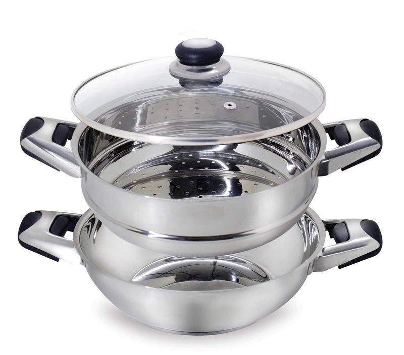 Pristine Stainless Steel Tri Ply Induction Base Multipurpose Kadai and Steamer with Glass Lid | 1 Kadai, 1 Steamer Basket, 1 Glass lid (22cm, Silver) - Image 4