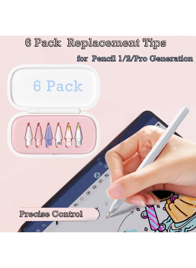 6 Pack Replacement Pencil Tips with Case for Apple iPad 2nd / 1st Generation - Sensitive and Precise Control iPencil Nibs Compatible with iPad for Pencil USB C/ 2nd/ 1st Gen Apple Pen - Image 2