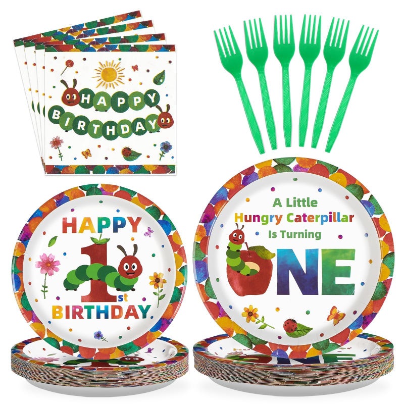 Grencian 200Pcs Caterpillar 1st Birthday Party Supplies A Hungry Green Insect is Turning One Plates and Napkins Tableware Set Hungry Caterpillar Party Decoration for Boys Birthday Baby Shower Serve 50 - Image 1