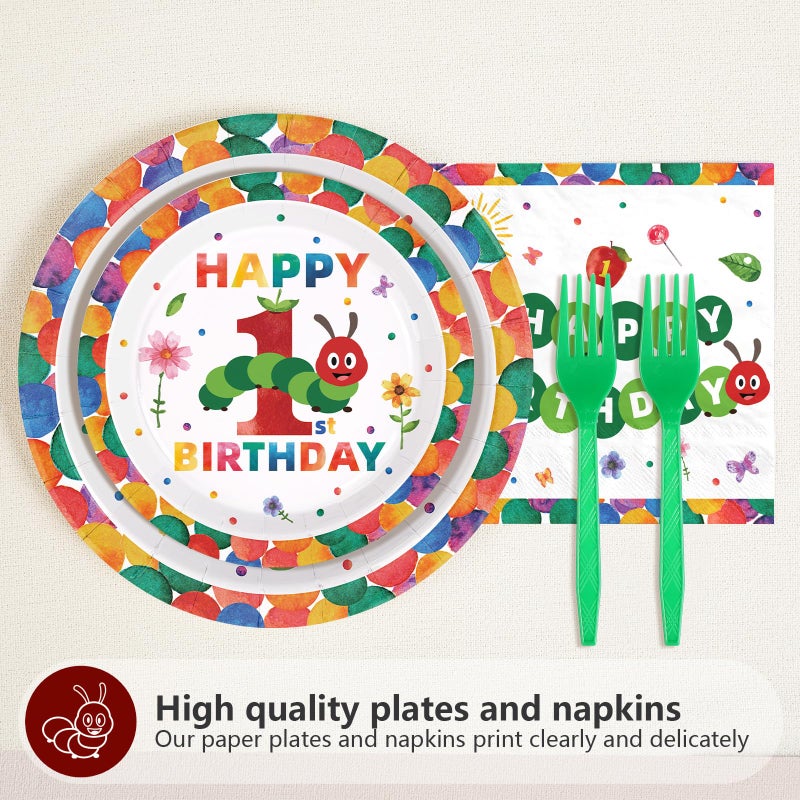 Grencian 200Pcs Caterpillar 1st Birthday Party Supplies A Hungry Green Insect is Turning One Plates and Napkins Tableware Set Hungry Caterpillar Party Decoration for Boys Birthday Baby Shower Serve 50 - Image 4