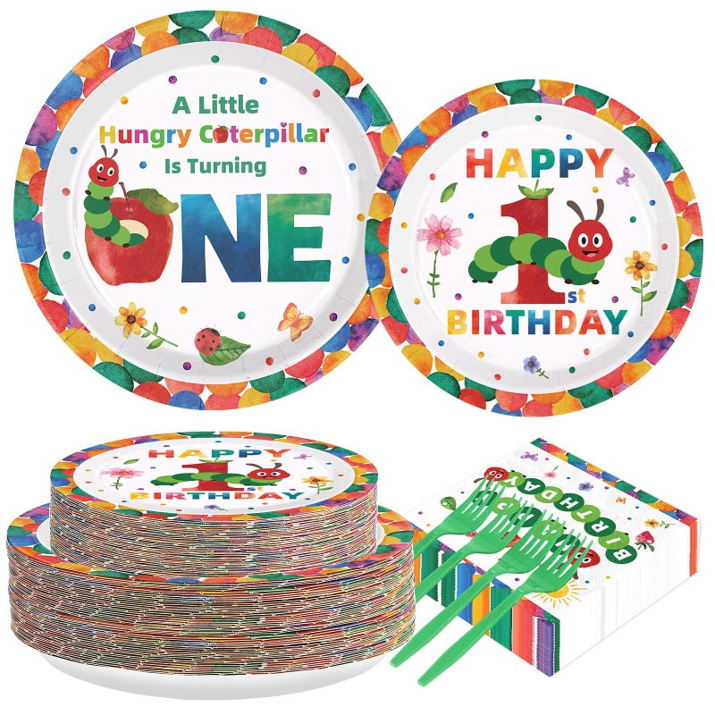 Grencian 200Pcs Caterpillar 1st Birthday Party Supplies A Hungry Green Insect is Turning One Plates and Napkins Tableware Set Hungry Caterpillar Party Decoration for Boys Birthday Baby Shower Serve 50 - Image 3