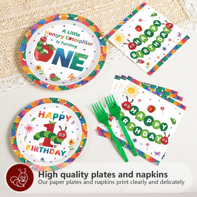 Grencian 200Pcs Caterpillar 1st Birthday Party Supplies A Hungry Green Insect is Turning One Plates and Napkins Tableware Set Hungry Caterpillar Party Decoration for Boys Birthday Baby Shower Serve 50 - Image 5