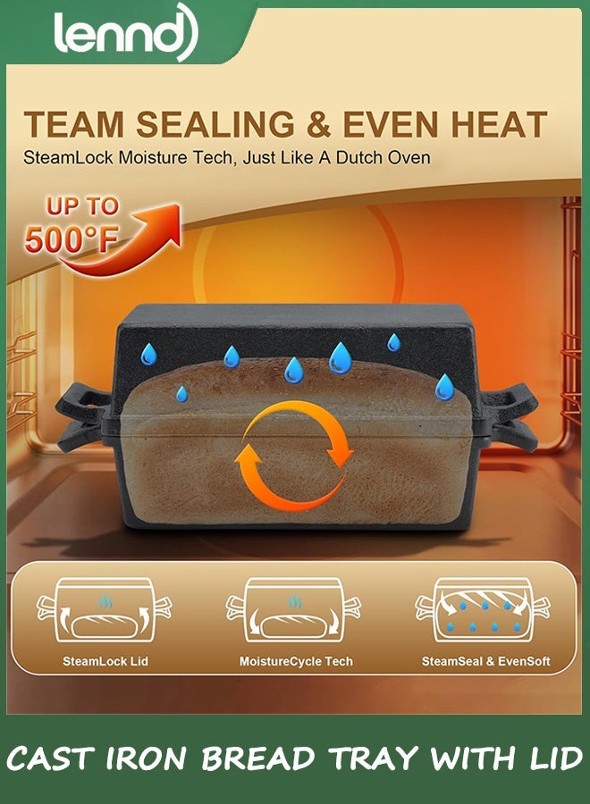 LENND Cast Iron Loaf Pan with Lid | Bread Baking Pans | Even Heat Distribution for Homemade Bread, Cake, Meatloaf - Image 4