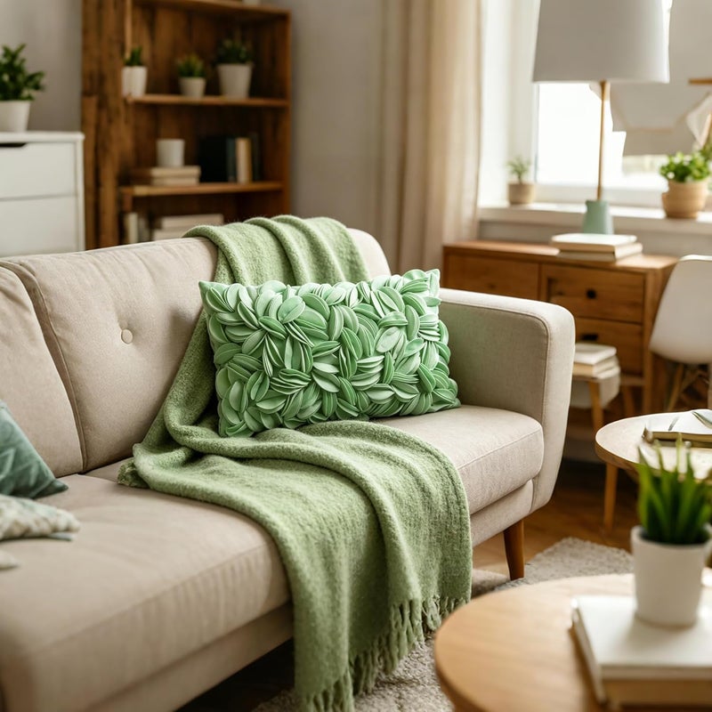 KINGROSE 3D Flower Accent Throw Pillow Cover Soft Pillow Case Sham Decorative Cushion Cover for Home Decor Sofa Couch Bedroom 12 x 20 Inches Solid Suede Mint Green - Image 2