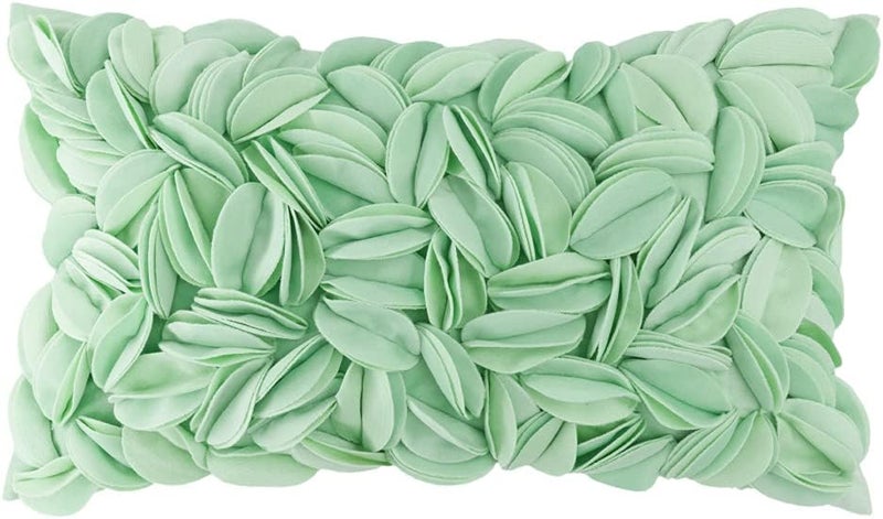 KINGROSE 3D Flower Accent Throw Pillow Cover Soft Pillow Case Sham Decorative Cushion Cover for Home Decor Sofa Couch Bedroom 12 x 20 Inches Solid Suede Mint Green - Image 1