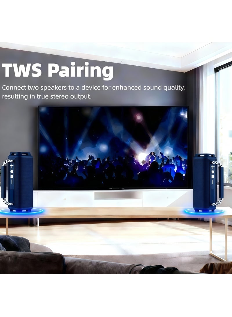Lurette Portable Wireless Bluetooth Speaker with HD Sound, Bluetooth 5.4, 15W Dual Speaker, 16H Playtime, IPX7 Waterproof and Drop-Proof, TWS Pairing, for Outdoor/Home/Party/Beach (Square) - Blue - Image 5