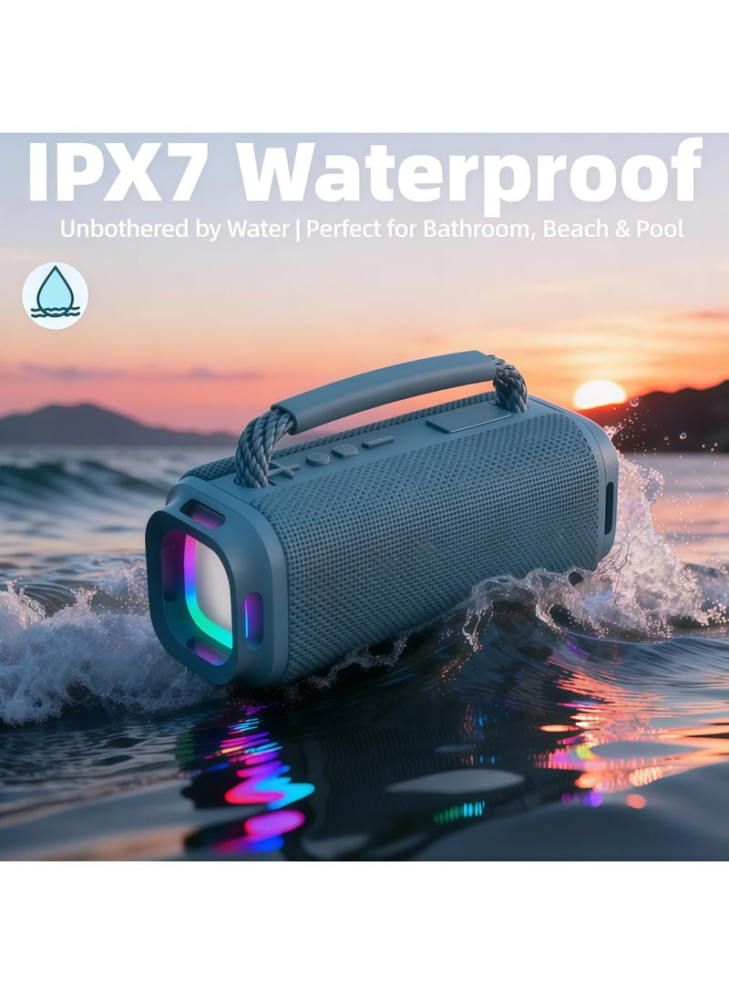 Lurette Portable Wireless Bluetooth Speaker with HD Sound, Bluetooth 5.4, 15W Dual Speaker, 16H Playtime, IPX7 Waterproof and Drop-Proof, TWS Pairing, for Outdoor/Home/Party/Beach (Square) - Blue - Image 2