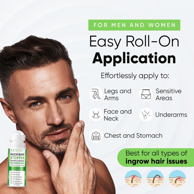 ESTETIST Razor Bump Solution Roll-On for Sensitive Skin, Ingrown Hair & Razor Burn Care Serum with Aloe Vera & Tea Tree, Soothing After Shave Skin Care for Bikini Area, Face, Neck & Legs - Image 4