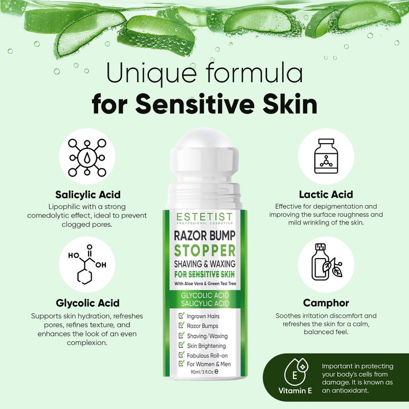 ESTETIST Razor Bump Solution Roll-On for Sensitive Skin, Ingrown Hair & Razor Burn Care Serum with Aloe Vera & Tea Tree, Soothing After Shave Skin Care for Bikini Area, Face, Neck & Legs - Image 5