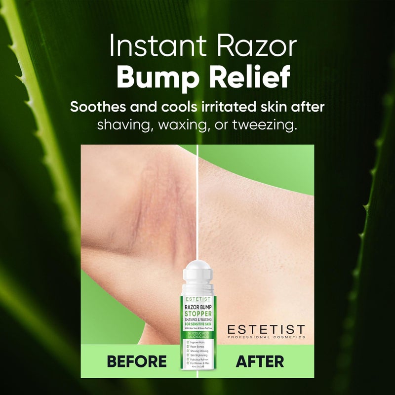 ESTETIST Razor Bump Solution Roll-On for Sensitive Skin, Ingrown Hair & Razor Burn Care Serum with Aloe Vera & Tea Tree, Soothing After Shave Skin Care for Bikini Area, Face, Neck & Legs - Image 3