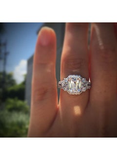 Wish Princess Square Simulated Ring Wedding Engagement 1 Carat Asscher Cut Women Wedding Band White Gold