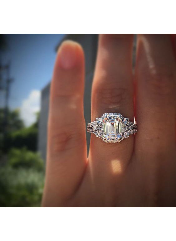 Generic - Wish Princess Square Simulated Ring Wedding Engagement 1 Carat Asscher Cut Women Wedding Band White Gold - Image 1