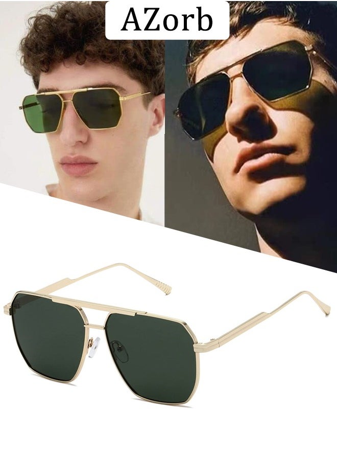 AZorb Polarized Aviator Sunglasses Men Women Metal Frame Square Men's Sunglasses Police Sun Glassess Accessories Gifts UV Protection Shades for Fishing Holiday Driving Green  - Image 1