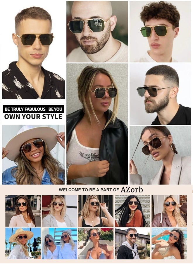AZorb Polarized Aviator Sunglasses Men Women Metal Frame Square Men's Sunglasses Police Sun Glassess Accessories Gifts UV Protection Shades for Fishing Holiday Driving Green  - Image 4