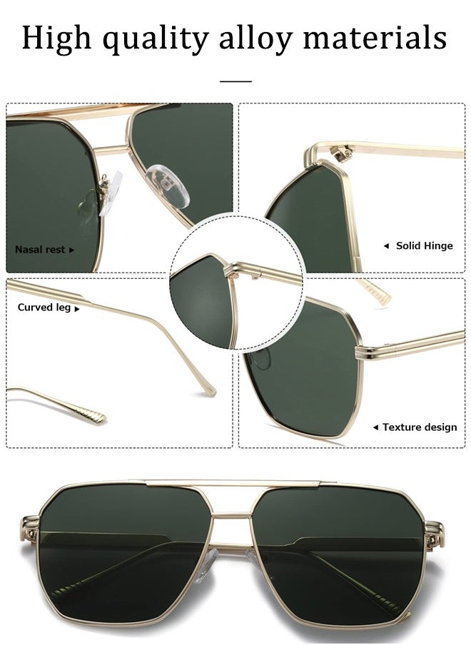 AZorb Polarized Aviator Sunglasses Men Women Metal Frame Square Men's Sunglasses Police Sun Glassess Accessories Gifts UV Protection Shades for Fishing Holiday Driving Green  - Image 3