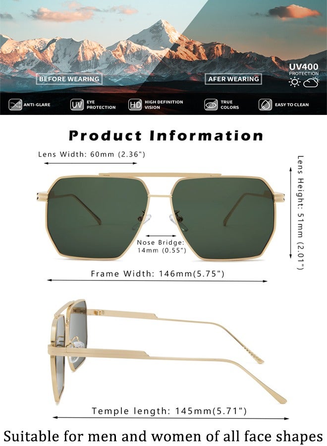 AZorb Polarized Aviator Sunglasses Men Women Metal Frame Square Men's Sunglasses Police Sun Glassess Accessories Gifts UV Protection Shades for Fishing Holiday Driving Green - Image 5