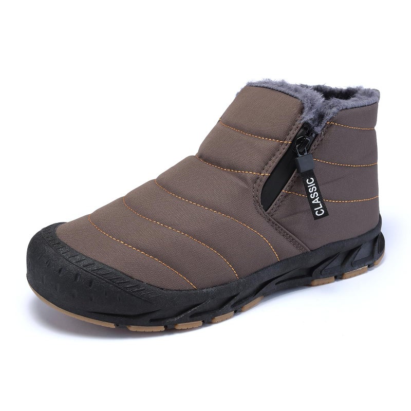 Jakcuz Mens Winter Snow Boots Fuzz Lined Warm Ankle Boots Water Resistant Outdoor Boots Lightweight Comfortable Shoes for Men Grey Brown Size 8 - Image 1