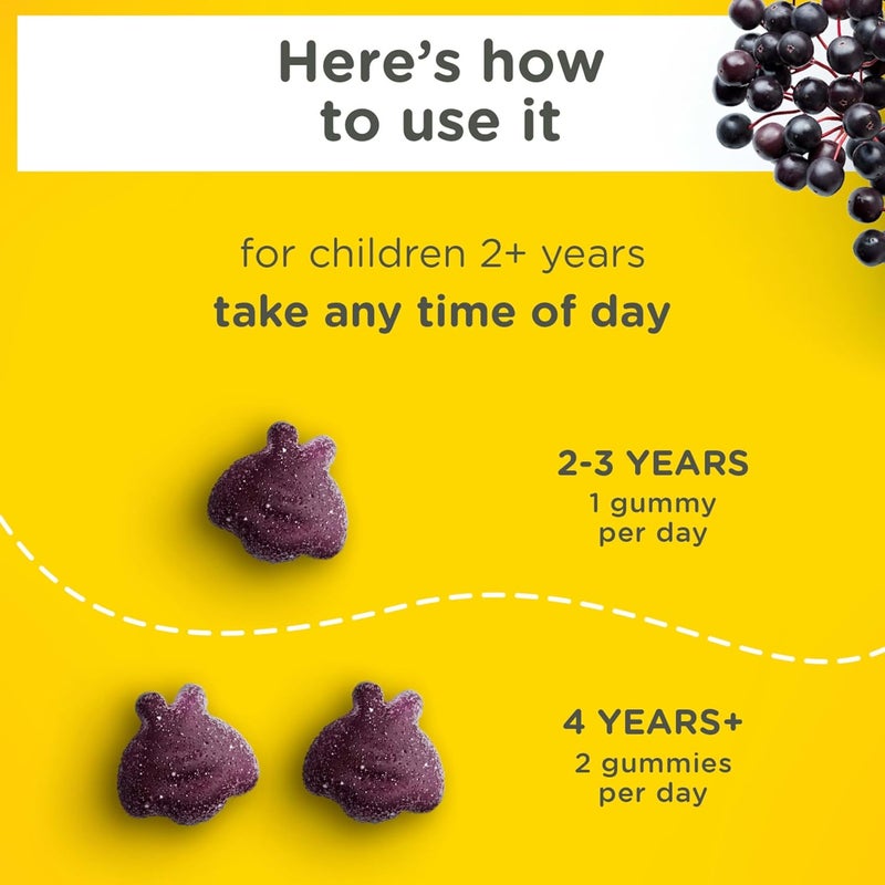 Zarbee's Zarbees Kids Elderberry Immune Support Gummies Daily Vitamins A C D3 E  Zinc Real Elderberry Extract Gelatin  Gluten Free No Artificial Flavors Natural Berry Flavor Ages 2 42 Ct Bottle - Image 3