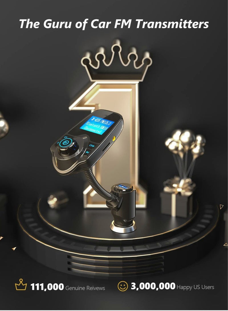 Barakah Wireless in-Car Bluetooth FM Transmitter Radio Adapter Car Kit W 1.44 Inch Display Supports TF/SD Card and USB Car Charger for All Smartphones Audio Players-KM18 - Image 2