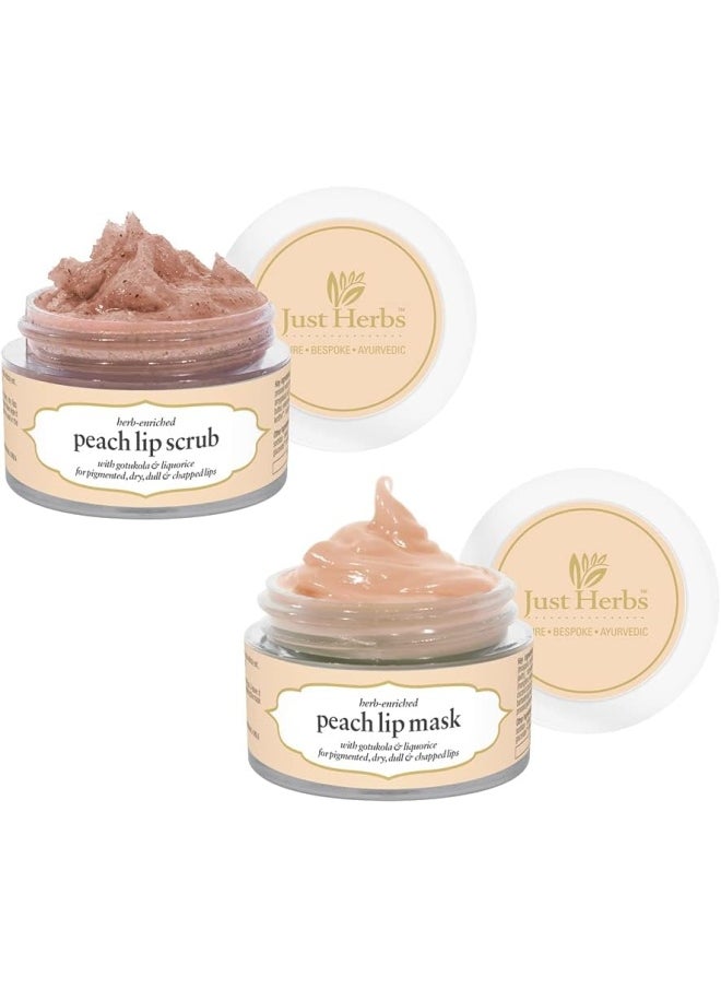 Just Herbs Ayurvedic & Vegan Peach Lip Scrub & Lip Mask duo pack for Chapped, Pigmented & Dark lips, 30gm  - Image 1