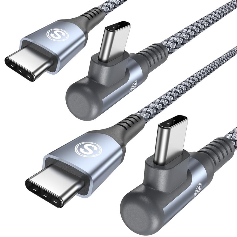 sweguard USB C to USB C Cable 90 Degree [2-Pack, 3m] Type-C Cable 60W Fast Charging cable for iPhone 17/16/15, MacBook Pro/Air, iPad Pro, Sam sung Galaxy S26/S25/S24~S8, Sony, Pixel & All Type-C Devices(Gray) - Image 1