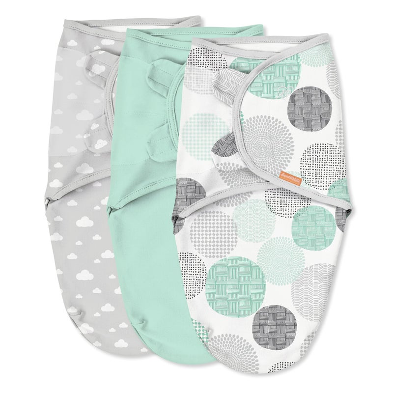 SwaddleMe by Ingenuity Original Swaddle - Size Small/Medium, 0-3 Months, 3-Pack (Floating Geo) - Image 1