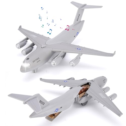 Crelloci Air Force Diecast Plane Toy with Lights  Sounds Pull Back Grey Metal Military Model Airplane Army Aircraft Fighter Toy Play Vehicle for Kids Boys Toddlers Ages 3 - Image 1