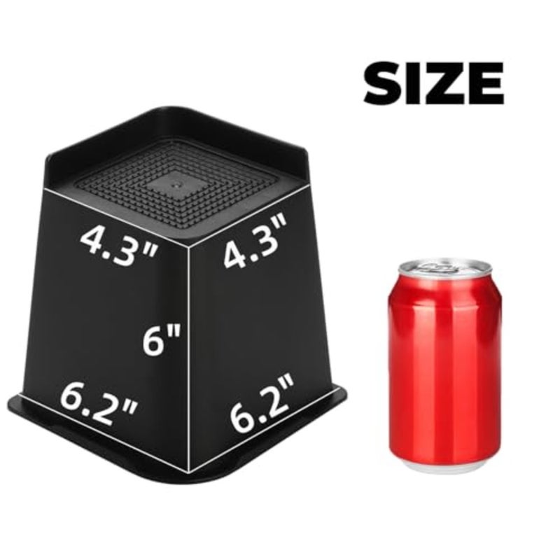 Hiceeden 4 Pack Heavy Duty Bed Risers, 6 Inch Lift Couch Furniture Risers, Bed Lifts Risers Raising Blocks Extenders for Table, Desk, TV, Supports Up to 4400 Lbs Black, Trapezium - Image 2