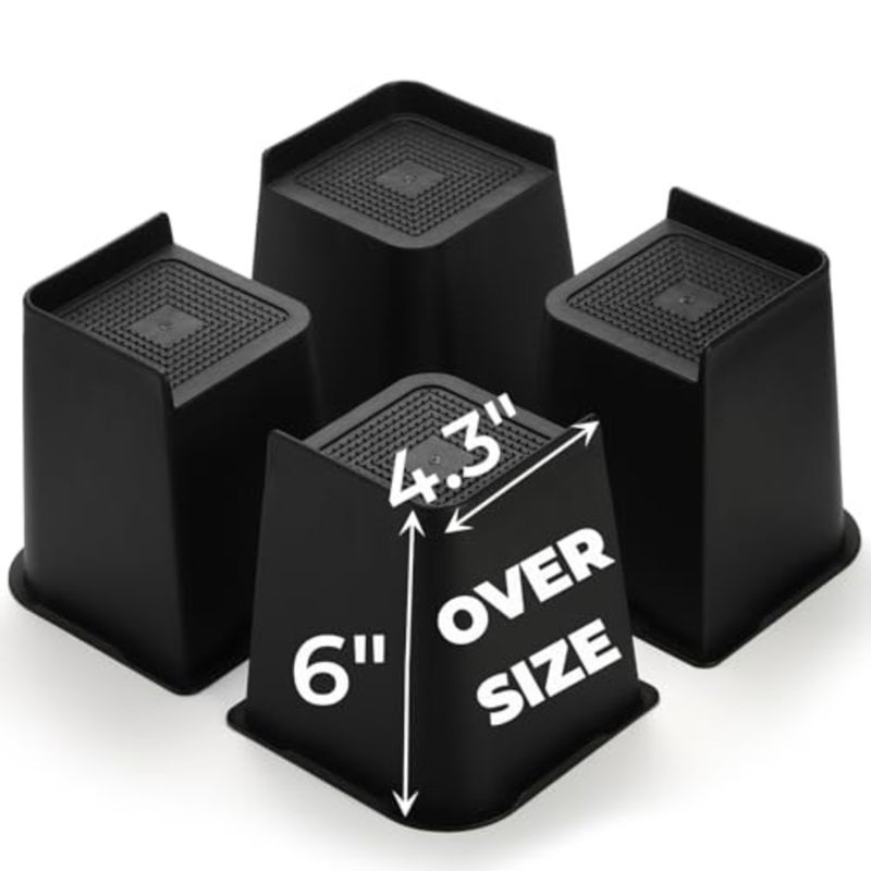 Hiceeden 4 Pack Heavy Duty Bed Risers, 6 Inch Lift Couch Furniture Risers, Bed Lifts Risers Raising Blocks Extenders for Table, Desk, TV, Supports Up to 4400 Lbs Black, Trapezium - Image 1