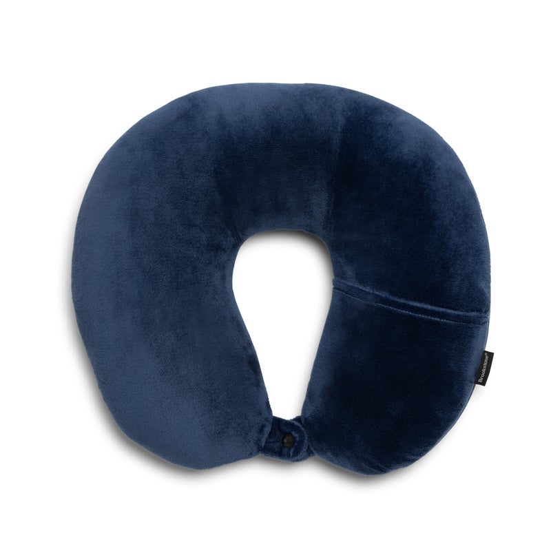 Brookstone Microbead Travel Head and Neck Pillow Lightweight and Plush with Phone or Headphone Pocket Blue
