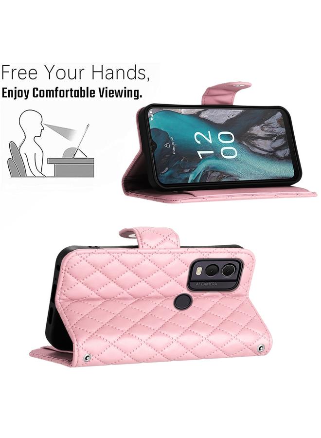 S-TOP Case For Nokia C22 Rhombic Texture Flip Leather Phone Case with Lanyard - Image 4