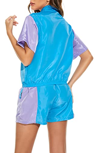 Yisfri Women Retro 80's 90's 2 Piece Track Suit Theme Party Zipper Windbreaker Neon Joggers Set (Blue, M) - Image 3