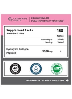CARBAMIDE FORTE Hydrolyzed Collagen Peptides | 3000mg with Type 1 & 3 Collagen Powder - 180 Tablets  - Image 2
