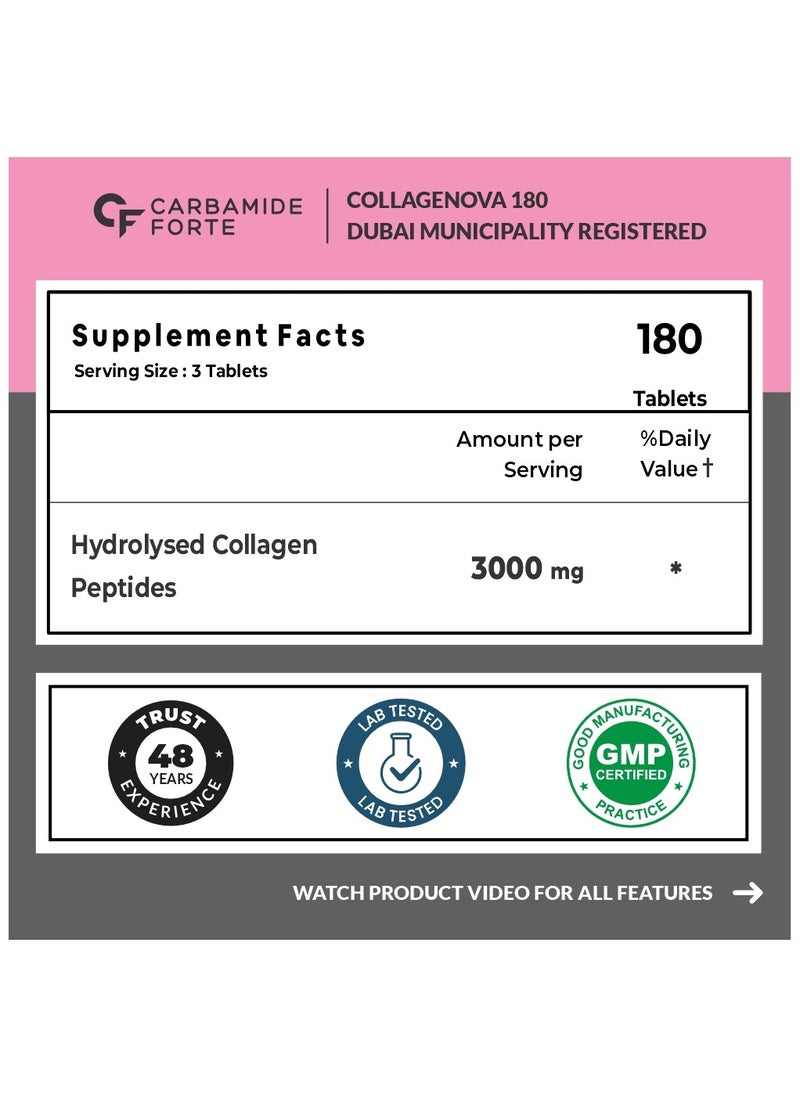 CARBAMIDE FORTE Hydrolyzed Collagen Peptides | 3000mg with Type 1 & 3 Collagen Powder - 180 Tablets  - Image 2