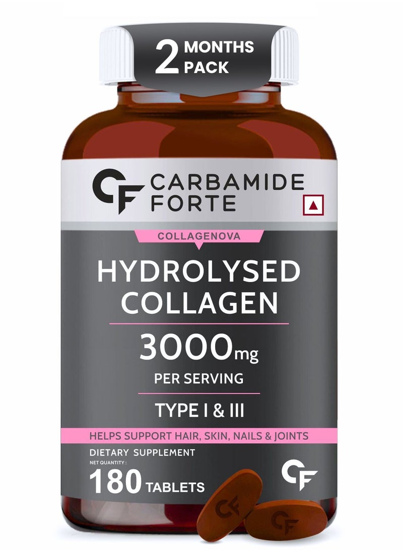 CARBAMIDE FORTE Hydrolyzed Collagen Peptides | 3000mg with Type 1 & 3 Collagen Powder - 180 Tablets  - Image 1