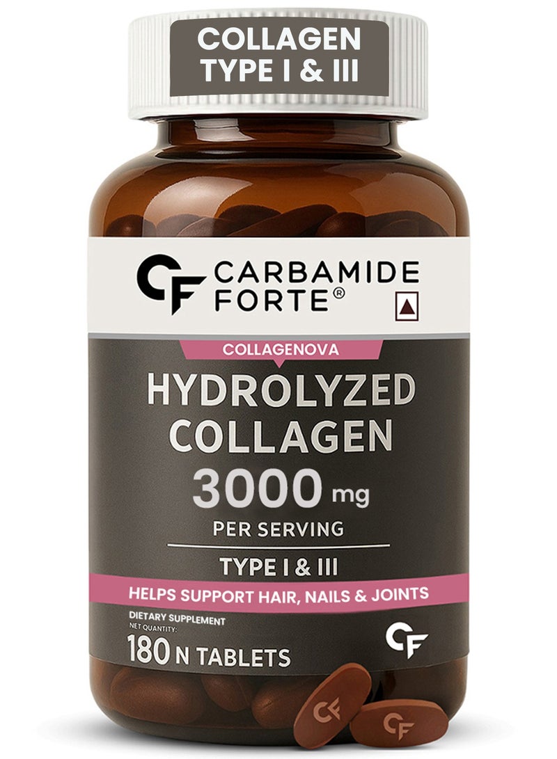 CARBAMIDE FORTE Hydrolyzed Collagen Peptides | 3000mg with Type 1 & 3 Collagen Powder - 180 Tablets - Image 1