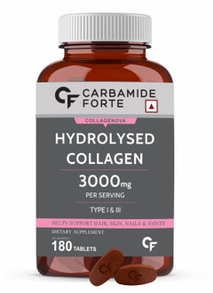 CARBAMIDE FORTE Hydrolyzed Collagen Peptides | 3000mg with Type 1 & 3 Collagen Powder - 180 Tablets  - Image 1