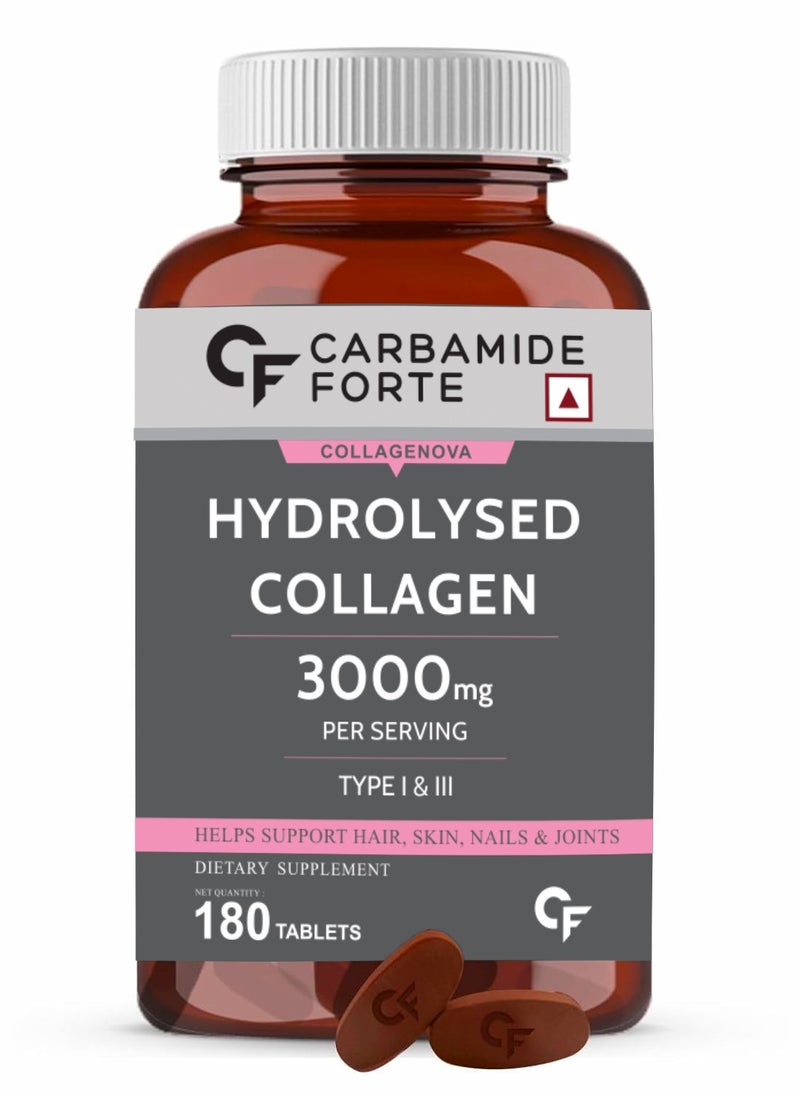 CARBAMIDE FORTE Hydrolyzed Collagen Peptides | 3000mg with Type 1 & 3 Collagen Powder - 180 Tablets  - Image 1